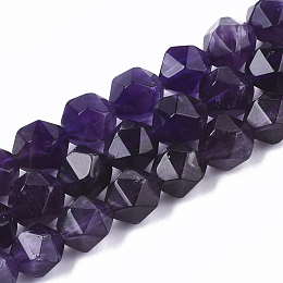 Honeyhandy Natural Amethyst Beads Strands, Star Cut Round Beads, Faceted, 10x9~10mm, Hole: 1mm, about 39pcs/strand, 15.3 inch