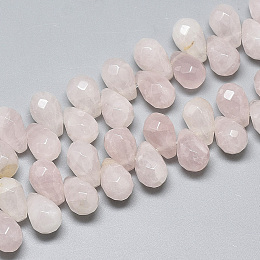 Honeyhandy Natural Rose Quartz Beads Strands, Top Drilled Beads, Faceted, Teardrop, 9~9.5x6mm, Hole: 0.8mm, about 44pcs/strand, 7.6 inch