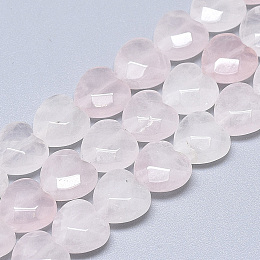 Honeyhandy Natural Rose Quartz Beads Strands, Faceted, Heart, 10x10x5mm, Hole: 1.2mm, about 20pcs/strand, 7.4 inch