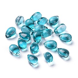 Honeyhandy Transparent Glass Beads, Top Drilled Beads, Teardrop, Teal, 9x6x5mm, Hole: 1mm