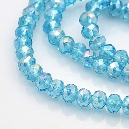 Honeyhandy AB Color Plated Faceted Rondelle Electroplate Glass Beads Strands, Sky Blue, 6x4mm, Hole: 1mm, about 100pcs/strand, 18.1 inch