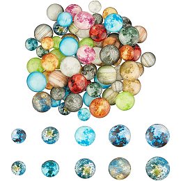 CHGCRAFT 80Pcs Luminous Glass Cabochons Solar System Planet Pattern Round Flatback Charms for Keychain Key Ring Bracelet Jewelry Making