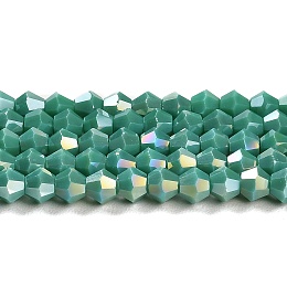 Honeyhandy Opaque Solid Color Electroplate Glass Beads Strands, AB Color Plated, Faceted, Bicone, Light Sea Green, 4x4mm, Hole: 0.8mm, about 82~85pcs/strand, 30.5~31cm