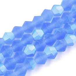 Honeyhandy Imitate Austrian Crystal Bicone Frosted Glass Beads Strands, Grade AA, Faceted, Cornflower Blue, 4x4mm, Hole: 1mm, about 87~89pcs/strand, 13.19~13.39 inch(33.5~34cm)