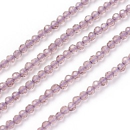 Honeyhandy Transparent Glass Beads Strands, Faceted, Round, Purple, 2mm, Hole: 0.5mm, about 164~182pcs/strand, 14.8~15.7 inch(37.5~40cm)