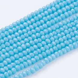 Honeyhandy Imitation Jade Glass Beads Strands, Faceted, Rondelle, Cyan, 3x2~2.5mm, Hole: 0.5mm, about 186~190pcs/strand, 17 inch