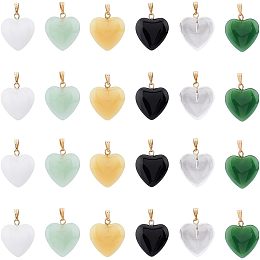 24Pcs 6 Colors Glass Heart Charms Love Shape Dangle Pendant Healing Stone Beads Pendants Valentine Charms Crystal Charms for DIY Earring Necklace Keychain Jewelry Making