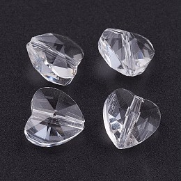 Honeyhandy Transparent Glass Beads, Faceted, Heart, Clear, 10x10x7mm, Hole: 1~1.2mm