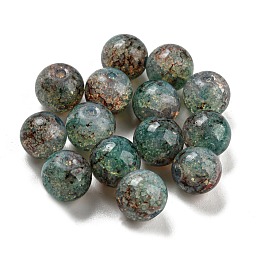 Honeyhandy Transparent Spray Painting Crackle Glass Beads, Round, Teal, 10mm, Hole: 1.6mm, 200pcs/bag