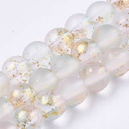 Honeyhandy Frosted Spray Painted Glass Beads Strands, with Golden Foil, Round, Alice Blue, 6~7mm, Hole: 1.2~1.5mm, about 65~67pcs/Strand, 14.76 inch~15.12 inch(37.5~38.4cm)