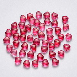 Arricraft Transparent Spray Painted Glass Beads, with Glitter Powder, Heart, Cerise, 6x6x4mm, Hole: 0.7mm