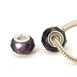 Honeyhandy Handmade Glass European Beads, Large Hole Beads, Silver Color Brass Core, Dark Violet, 14x8mm, Hole: 5mm