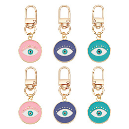 Arricraft 6 Pcs Alloy Enamel Keychain, Evil Eye Pendant Charms with Swivel Lobster Claw Clasps and Jump Rings Mixed Color Evil Eye Keychain for Backpack Handbag Key Hanging Decoration