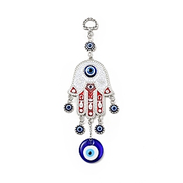 Honeyhandy Alloy Enamel Palm Pendant Decoration, with Resin Bead, Lampwork Flat Round, Antique Silver & Silver, 192mm, Hole: 13.5x9.5mm