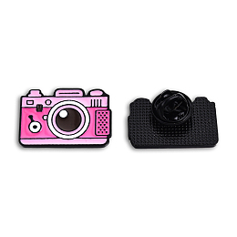 Honeyhandy Camera Shape Enamel Pin, Electrophoresis Black Plated Alloy Study Supplies Badge for Backpack Clothes, Nickel Free & Lead Free, Hot Pink, 16.5x24.5mm