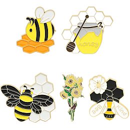 SUNNYCLUE 1 Box 5PCS 5 Styles Alloy Enamel Bee Pin Gold Flower Enamel Pins Honeybee Cartoon Jewelry Badges Brooches Pins for ren Women Backpack Shirts Denim Bags Jackets Hats Decoration DIY