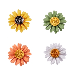 4Pcs 4 Colors Zinc Alloy Brooches, Enamel Pin, Daisy, Mixed Color, 33.5x32x12mm, Pin: 0.7mm, 1pc/color