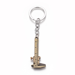 Honeyhandy Alloy Keychain, with Iron Ring & Chain, Vernier Caliper Shape, Antique Bronze & Platinum, 102mm