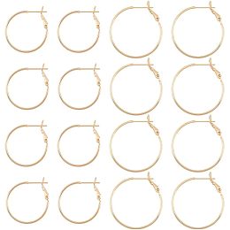 BENECREAT 16Pcs 2 Size Real 18K Gold Plated Hoop Earring Findings, Brass Round Beading Hoop for DIY Jewellery Earring Making Supplies, Pin: 0.6mm