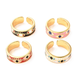 Honeyhandy Evil Eye Golden Cuff Rings for Women, Brass Enamel Open Rings, Mixed Color, US Size 7 1/4(17.5mm), 7mm