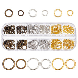 PandaHall Elite 285Pcs 12 Styles Brass Jump Rings, Round Ring, Mixed Color, 6~12x1~1.2mm, 16 Gauge~18 Gauge, Inner Diameter: 3.8~9.3mm, 285pcs/box