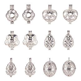 PandaHall Elite 12pcs 6 Shapes Platinum Hollow Brass Bead Cages Pendant Aromatherapy Essential Oil Diffuser Locket Cage Charms for DIY Bracelet Necklace Earrings Jewelry Making