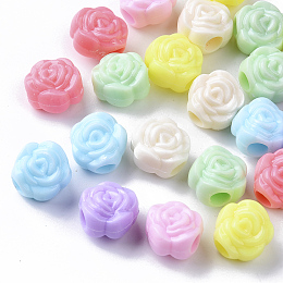 Honeyhandy Opaque Polystyrene(PS) Plastic European Beads, Large Hole Beads, Rose, Mixed Color, 13.5x10.5mm, Hole: 4.5mm, about 600pcs/500g