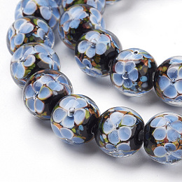 Honeyhandy Handmade Inner Flower Lampwork Beads Strands, Round, Light Steel Blue, 12mm, Hole: 2mm, 30pcs/strand, 12.3 inch