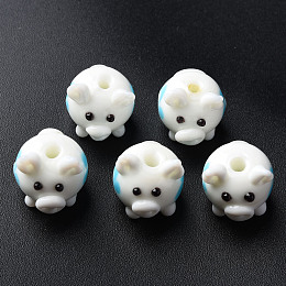 Honeyhandy Handmade Lampwork Beads, Pig, White, 16~17x14x15~16mm, Hole: 2mm