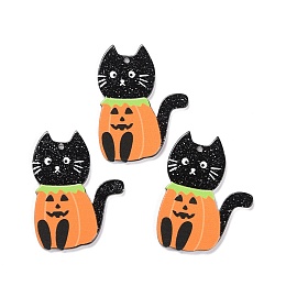 Honeyhandy Opaque Acrylic Pendants, for Halloween, Cat, Black, 39x30x2mm, Hole: 1.5mm