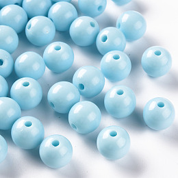 Honeyhandy Opaque Acrylic Beads, Round, Sky Blue, 12x11mm, Hole: 1.8mm, about 566pcs/500g