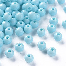 Honeyhandy Opaque Acrylic Beads, Round, Sky Blue, 6x5mm, Hole: 1.8mm, about 4400pcs/500g