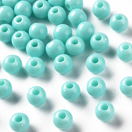 Honeyhandy Opaque Acrylic Beads, Round, Pale Turquoise, 6x5mm, Hole: 1.8mm, about 4400pcs/500g