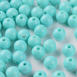 Honeyhandy Opaque Acrylic Beads, Round, Pale Turquoise, 8x7mm, Hole: 2mm, about 1745pcs/500g