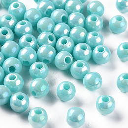 Honeyhandy Opaque Acrylic Beads, AB Color Plated, Round, Pale Turquoise, 6x5mm, Hole: 1.8mm, about 4400pcs/500g