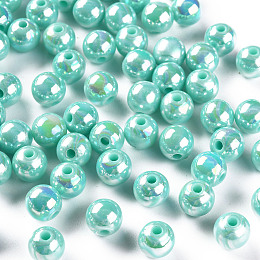 Honeyhandy Opaque Acrylic Beads, AB Color Plated, Round, Pale Turquoise, 8x7mm, Hole: 2mm, about 1745pcs/500g