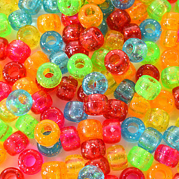 Honeyhandy Transparent Acrylic European Beads, Large Hole Beads, with Glitter Powder, AB Color Plated, Column, Mixed Color, 6x9mm, Hole: 4mm, about 200pcs/bag