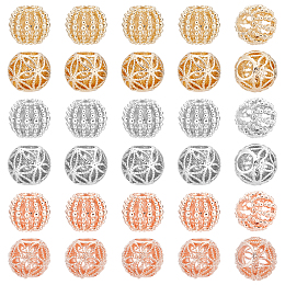 SUPERFINDINGS 30Pcs 6 Styles Alloy European Beads Hollow Filigree Beads Round Spacer Loose Beads for Bracelet Jewelry Making, Hole: 4~4.5mm