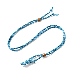 Honeyhandy Braided Wax Rope Cord Macrame Pouch Necklace Making, Adjustable Wood Beads Interchangeable Stone Necklace, Deep Sky Blue, 35.43 inch(90cm), 4mm