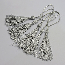 Honeyhandy Polyester Tassel Decorations, Pendant Decorations, Silver, 130x6mm, Tassel: 70~90mm