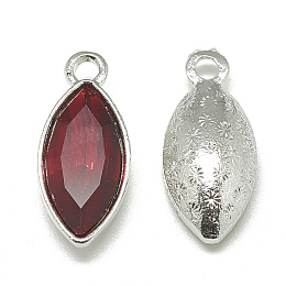 Honeyhandy Alloy Glass Pendants, Faceted, Horse Eye, Platinum, Red, 20x9x5mm, Hole: 1.5mm