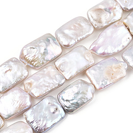 Honeyhandy Natural Baroque Pearl Keshi Pearl Beads Strands, Cultured Freshwater Pearl, Rectangle, Creamy White, 13~31x11.5~16x3.5~9.5mm, Hole: 0.8mm, about 18~21pcs/strand, 14.69~15.63(37.3~39.7cm)