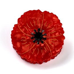 Honeyhandy Cellulose Acetate(Resin) Claw Hair Clips, with Golden Iron Findings, Poppy Flower, FireBrick, 60x60x36mm