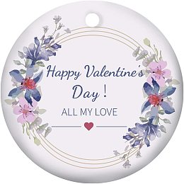 SUPERFINDINGS 1PC Valentine's Day Theme Ornament Romantic Theme Ornament Hanging Ornament Porcelain Pendants for Home Indoor Outdoor Decor, Double-Sided Printed, Flat Round, Steel Blue, 3inch