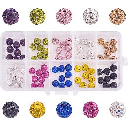 NBEADS 100 PCS 8mm Pave Czech Crystal Rhinestone Disco Ball Clay Spacer Beads with 1mm Hole, 10 Assorted Colors Round Polymer Clay Charms Beads for Shamballa Jewelry Making