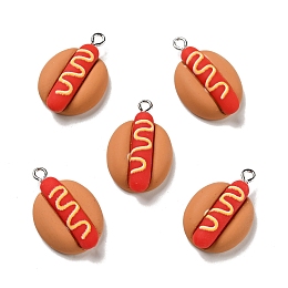 Honeyhandy Opaque Resin Pendants, Hot Dog Charm, Imitation Food, with Platinum Tone Iron Loops, Red, 27.5x18x8mm, Hole: 2x2.5mm