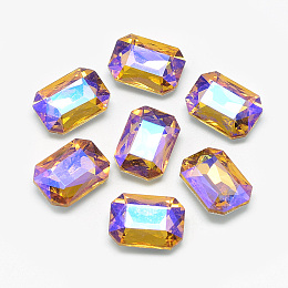 Honeyhandy Pointed Back Glass Rhinestone Cabochons, Back Plated, Faceted, AB Color Plated, Rectangle Octagon, Gold, 14x10x4.5mm