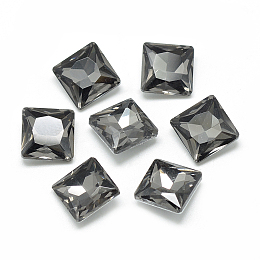 Honeyhandy Pointed Back Glass Rhinestone Cabochons, Back Plated, Faceted, Square, Gray, 8x8x3.5mm