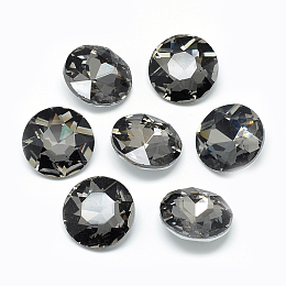 Honeyhandy Pointed Back Glass Rhinestone Cabochons, Back Plated, Faceted, Flat Round, Gray, 8x3.5mm