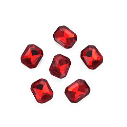 Honeyhandy Pointed Back Glass Rhinestone Cabochons, Faceted, Rectangle Octagon, Light Siam, 10x8x3.5mm